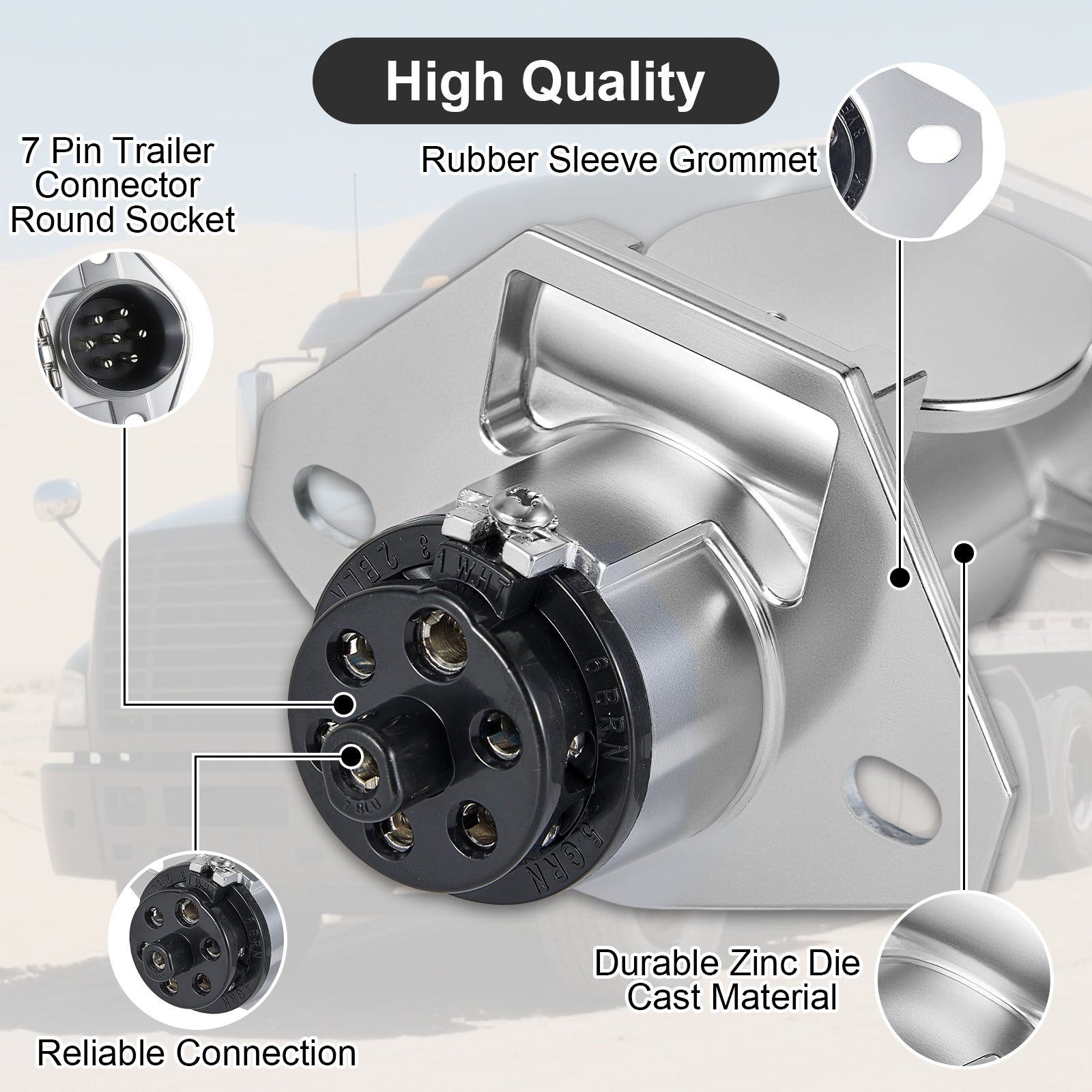 7-Way SAE J560 Trailer Socket — Chrome, Vehicle-Side (SL-S1)