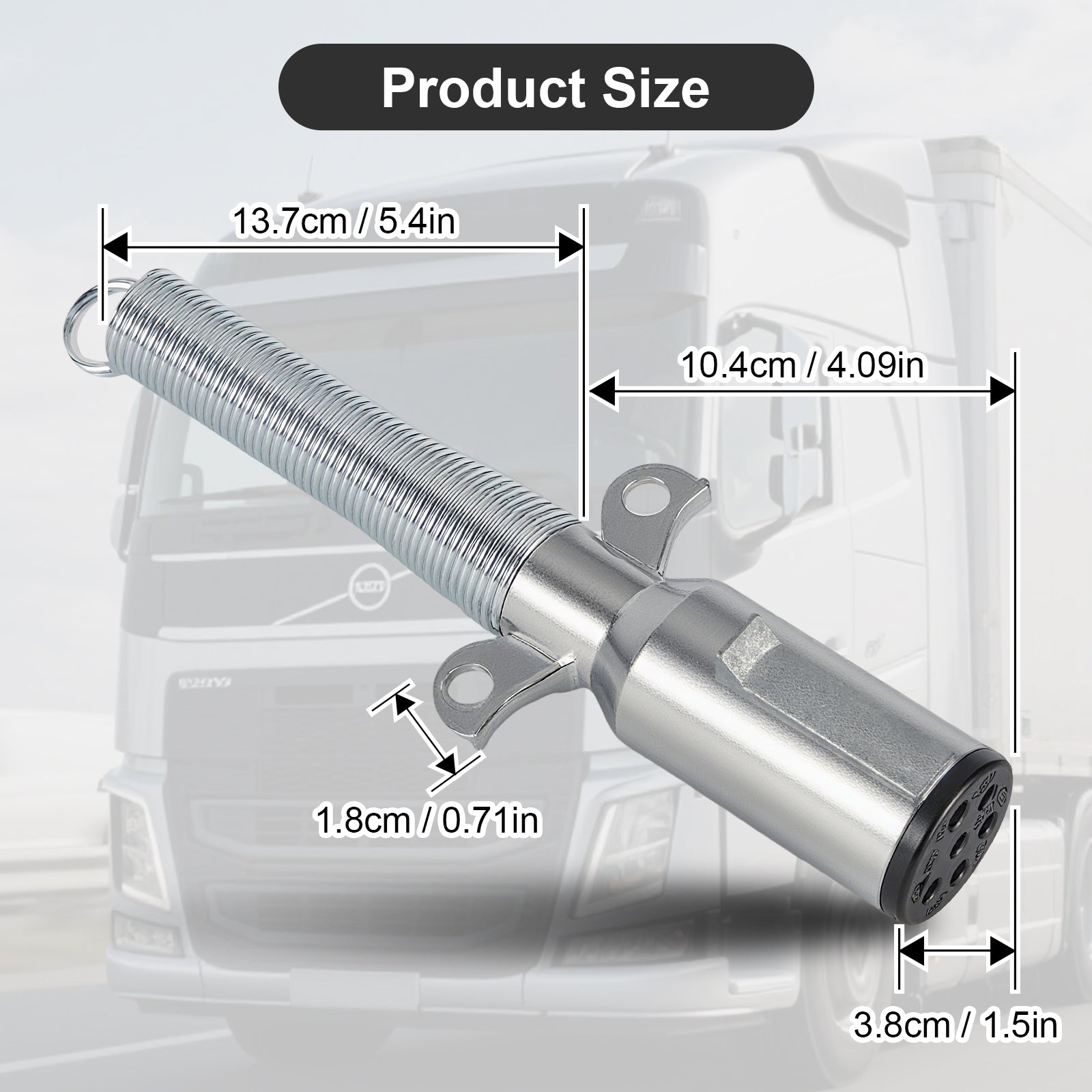 7-Way SAE J560 Trailer Plug — Chrome, Trailer-Side, Spring Strain Relief (SL-S2)