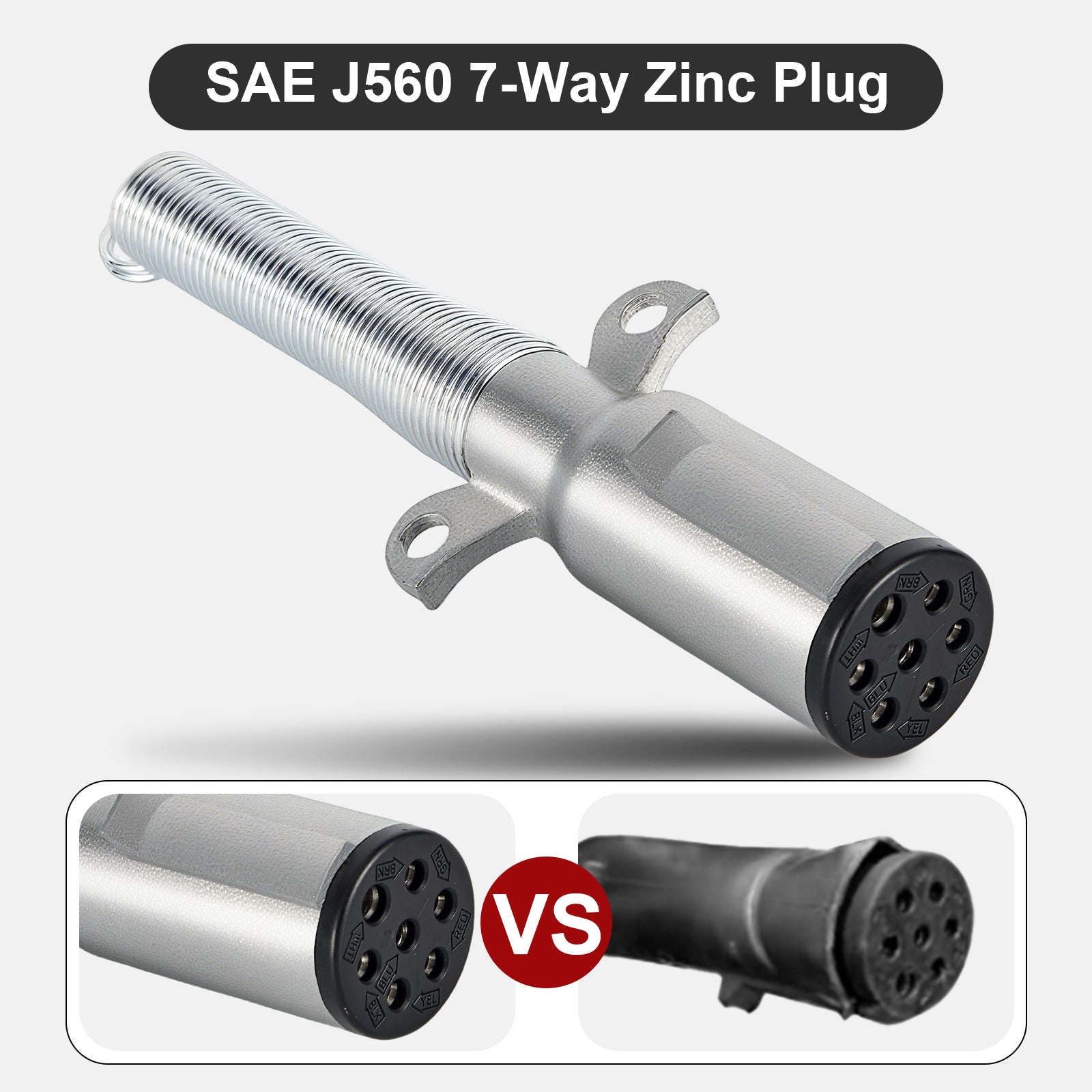 7-Way SAE J560 Trailer Plug — Chrome, Trailer-Side, Spring Strain Relief (SL-S2)