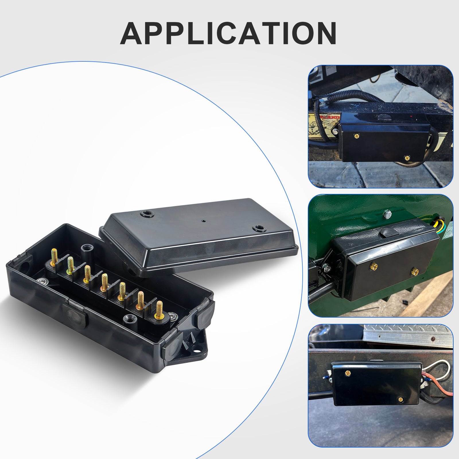 7-Way Trailer Junction Box — Black Plastic with Brass Terminals + Hardware Kit
